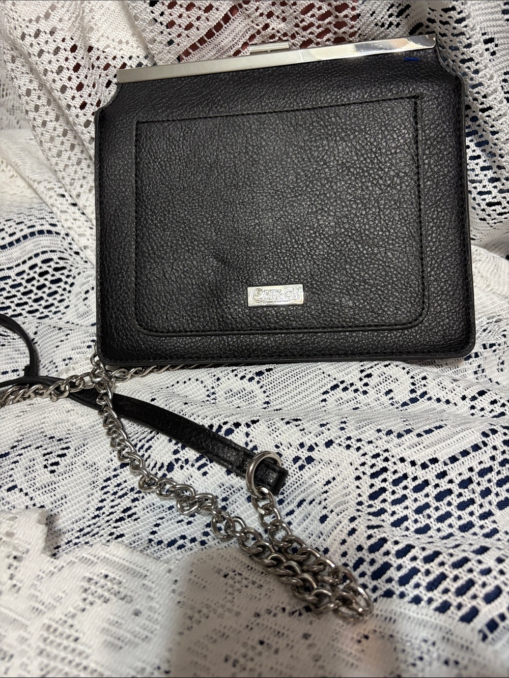 Carlos Santana Black Leather Look Crossbody with Silver Chain
